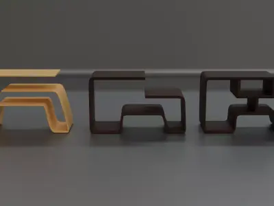 Modern Minimalist Curved Wood Coffee Table  Low-poly 3D model