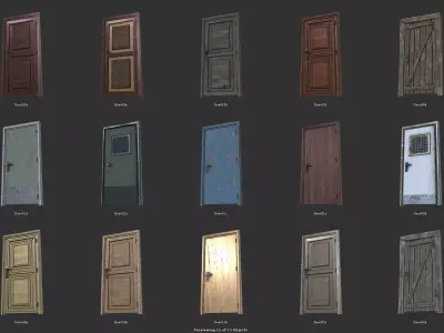 Door Set wooden Low-poly 3D model