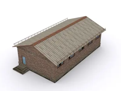 Hangar brick building Low-poly 3D model