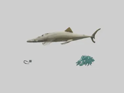 Sawfish moving near ocean floor model Low-poly 3D model