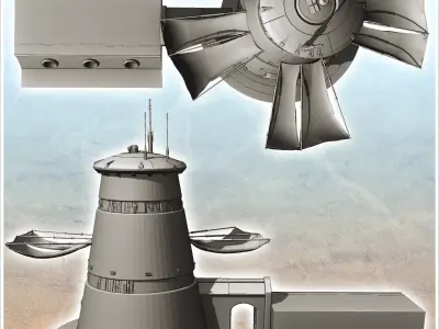 Round futuristic building with large hanging canvas canopy 2 - F 3D print model