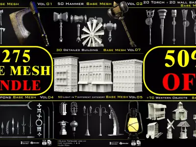 Base Mesh Bundle - 275 Asset Pack Low-poly 3D model