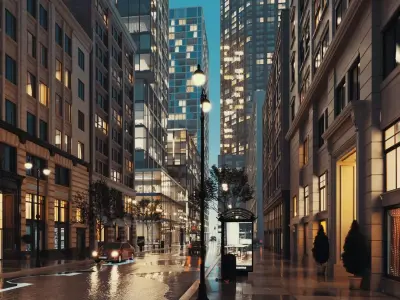 Low Poly City Street Scene   Modern Urban Exterior   Game Ready Low-poly 3D model