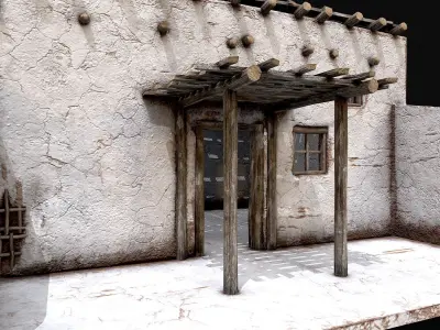Village White Clay House 3 Low-poly 3D model