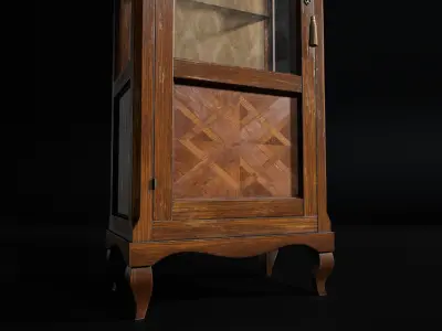 Vintage Wooden Glass Cupboard - High-Quality PBR Low-poly 3D model