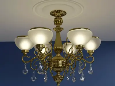 Six candle brass chandelier 3D model