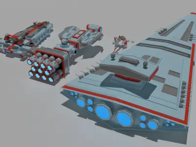 Low-poly spaceships game-ready collection Low-poly 3D model