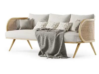 Three-seater wooden rattan sofa CV23  3D model