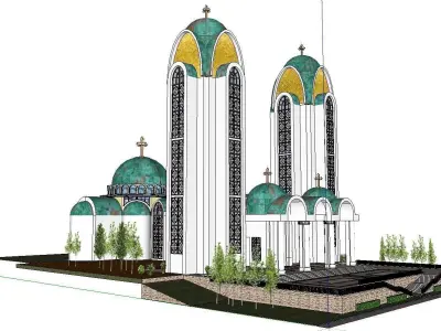 Architecture-Religion-God-Culture-Temple-0296 church with two... 3D model