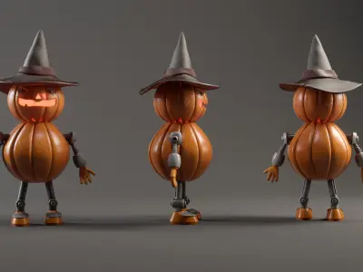 Pumpkin Halloween Robot Low-poly 3D model