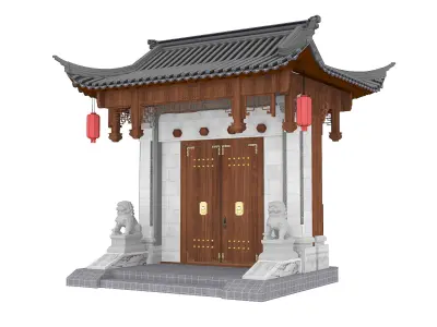 Chinese style gate Low-poly 3D model