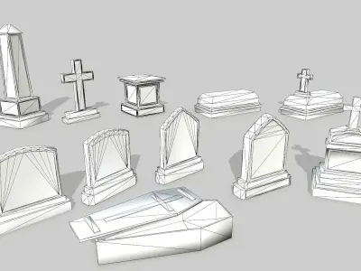 Tombstone Set two wooden coffins Low-poly 3D model