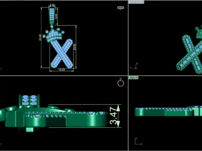Crown Initial  X  Letter Pendant 3D print model