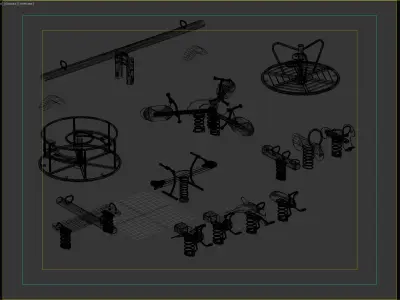 Playground Seesaws Rides and Merry-Go-Rounds Set 3D model