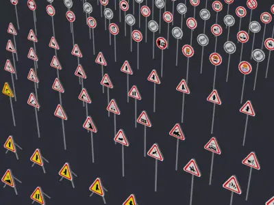 3D Road Signs - PSX Style Low-poly 3D model