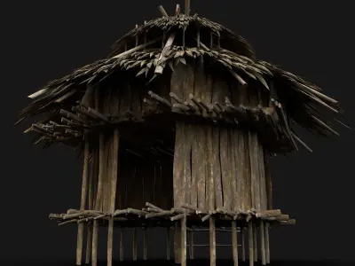 TRIBAL JUNGLE PRIMAL HUT HOUSE REED SILO STORAGE SURVIVAL AAA Low-poly 3D model
