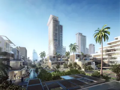 Luxury Coastal Cityscape with Highrise Towers and Beachfront 3D model