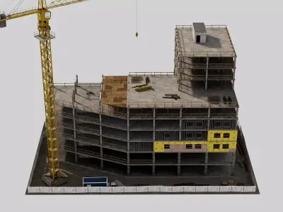 Multi Story Construction Tower Crane Site 3D Model  Low-poly 3D model