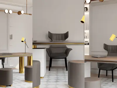 Stylish Study Interior Design Scene 3D model