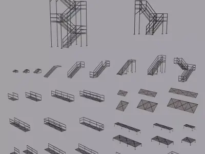 Modular Industrial Steel Catwalks and Staircases Low-poly 3D model