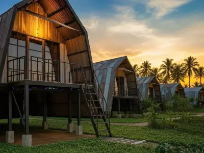 Rust Metal Folded Cabin on Stilts Applied Vernacular Modern Low-poly 3D model