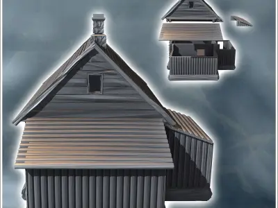 Log house with annex and fireplace 4 - Modern WW2 WW1 World War  3D print model