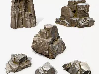 Old Rock Set Low-poly 3D model
