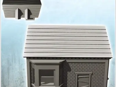 Modern brick house with double windows and flowerbed 10 - Modern 3D print model