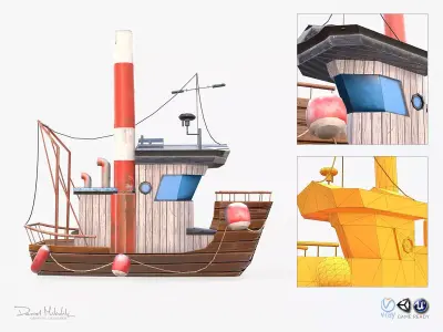 Cartoon Mini Boat 3 Low-poly 3D model