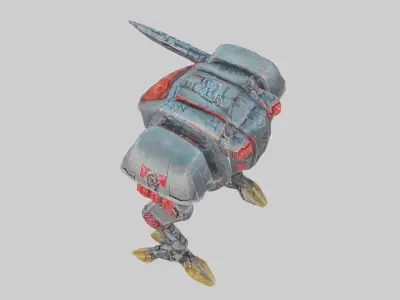 Battle robot character with gun Low-poly 3D model
