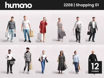 Humano 12- Collection 2208 - SHOPPING PEOPLE - 12 x 3D models  3D model