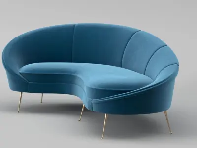 Ico Parisi Style Modern Curved Sofa 01  With Pro Studio Scene 3D model