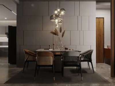 living room and kitchen 3d interior space scene  3D model