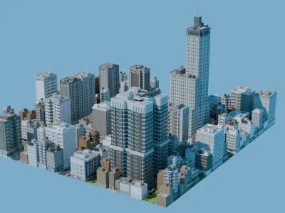City Downtown Skyscraper Street Low-poly 3D model