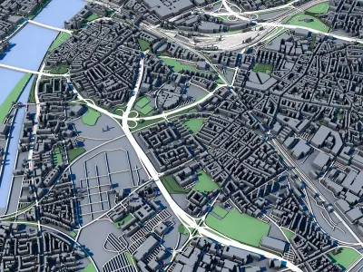 Cologne Cityscape Cologne Cathedral Rhine River German Landscape 3D model