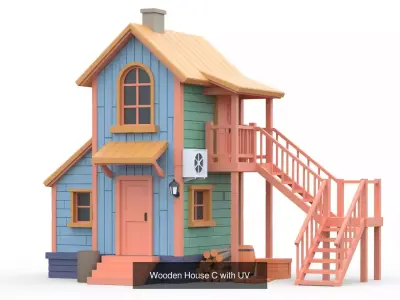 Wooden Cabin House with UV 3D Model Pack