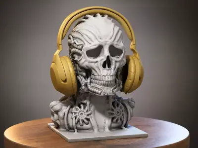 Skull robot Headphone Stand Cyborg skull robot Headset  3D print model