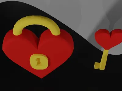 Padlock Heart - Cartoon Low-poly 3D model