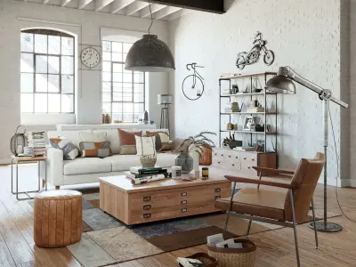 Industrial Living Interior scene 3D model