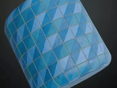 Modern Matte Cerulean Blue Diagonal Split Tiles PBR Seamless Texture