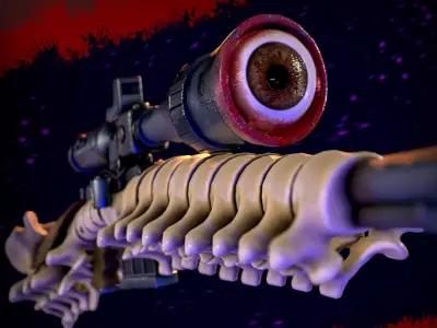Personalized one eyed horror sniper rifle Low-poly 3D model