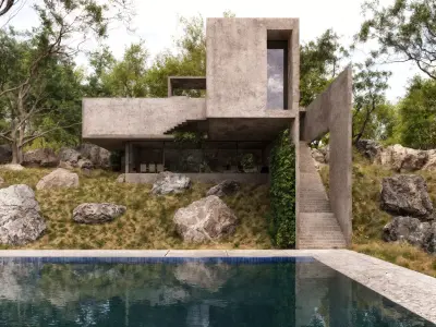 Brutalist Hillside Villa  3D model
