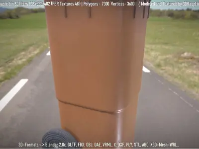 Brown plastic waste bin 60 liters 936x550x482 Low-poly 3D model