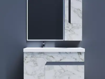 Bathroom vanity with marble top and mirror Low-poly 3D model