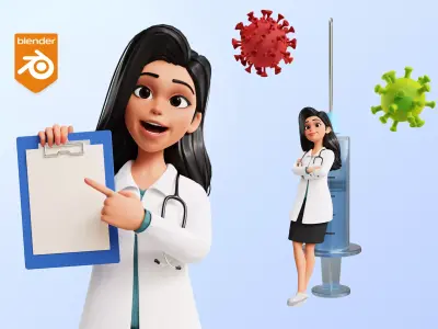 Doctor Cartoon Female Character 3D model