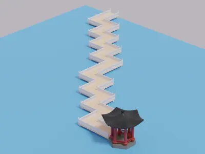 Cartoon Chinese Nine-turn bridge and Pavilion 3D model