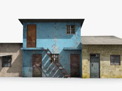 Slum d old house with roof Low-poly 3D model