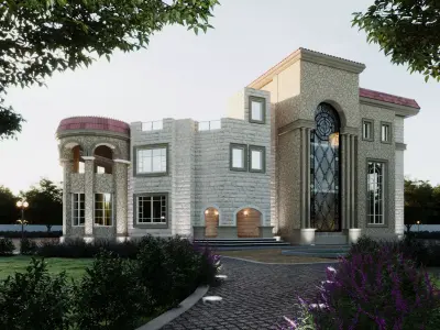 Daylight exterior villa scene 3D model