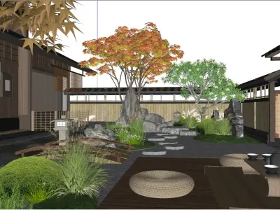 Japanese - style Courtyard Landscape Design Immersive Zen Space 3D model