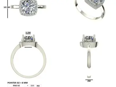 Round Halo Solitaire Diamond Ring CAD Model for Production 3D print model